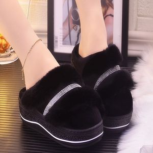 Winter warme hoge hak dikke katoenen slippers slippers Stijlvolle boorstrook waterdichte indoor warme harige slippers y200107