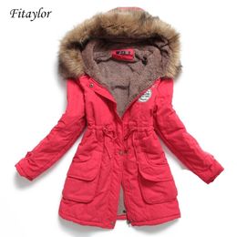 nouveau hiver femmes veste moyen-long épaissir plus la taille 4XL outwear à capuche manteau ouaté mince parka coton-rembourré veste pardessus 201210