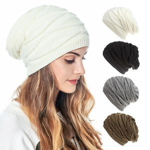 Nuevos gorros tejidos de invierno para mujer, gorros holgados cálidos de terciopelo para adultos, gorro de lana elástico suave y grueso con rombos, gorro de punto de 9 colores