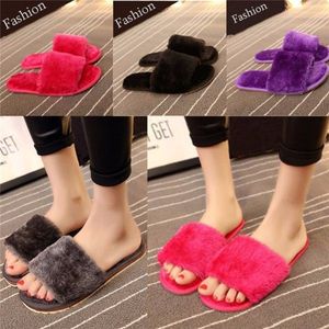 Nieuwe Winter Dames Warm Home Hotel Flats Antislip Pluizig Binnen Zachte Fleece Slipper Open Teen Schoenen Tapijt Slippers Rood Zwart Paars Blauw