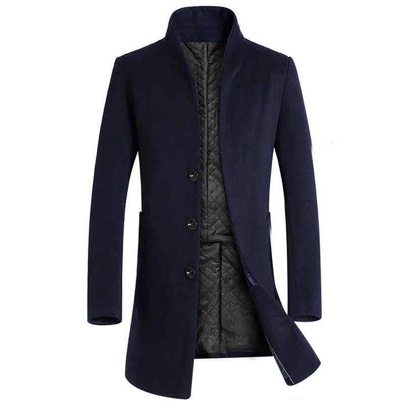 남자 양모 겨울 코트 슬림 피트 재킷 망 캐주얼 따뜻한 긴 윈드 브레이커 재킷 및 남자 완두콩