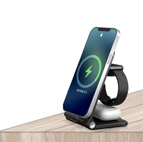 Nouveau chargeur sans fil trois en un chargeur sans fil pliant adapté au chargeur de support de téléphone portable à charge rapide Apple Huawei