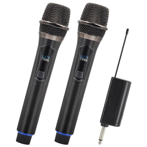 Nouveau microphone sans fil portable avec récepteur adaptateur 6 3.5mm 2 canaux micro professionnel uhf pour karaoké/fête/groupe/réunion