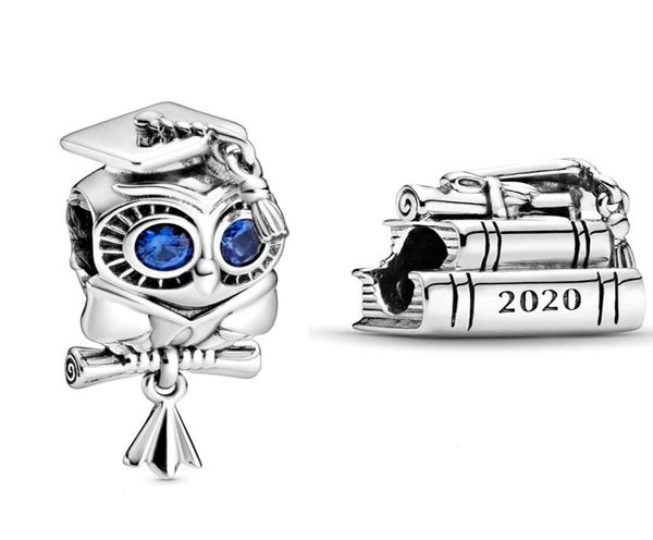 Nouveau hibou sage et 2020 livres de remise des diplômes breloques 925 en argent Sterling breloque ajustement perles Bracelets collier bricolage pour les femmes bijoux 798910C8652392