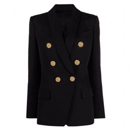 5 kleuren Hot Top Kwaliteit Klassieke Blazers vrouwen Double-Breasted Blazer Slanke Jas Metalen Knoppen Retro Sjaalkraag jas Uitloper