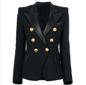 Premium Nieuwe Stijl Blazers van Topkwaliteit Origineel Ontwerp Dames Double-Breasted Slanke Jas Metalen Gespen Blazer Zwart Leren Kraag Uitloper Maattabel