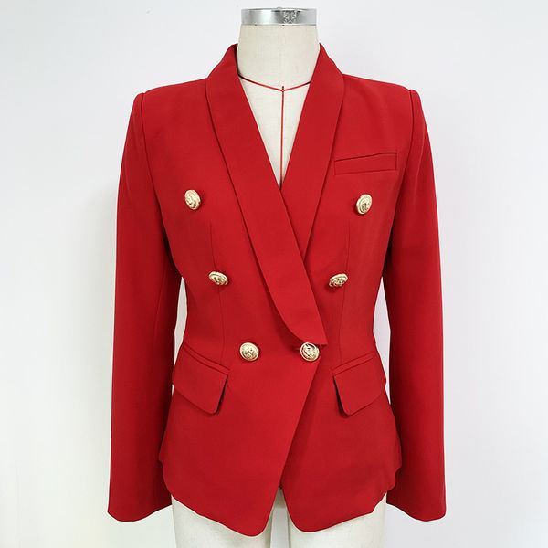 Nuevo estilo premium Blazers de alta calidad Diseño original Chaqueta delgada cruzada para mujer Hebillas de metal Blazer Retro Cuello chal Outwear Rojo tabla de tallas