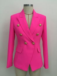Nuevo estilo, calidad superior, diseño Original, chaqueta delgada con doble botonadura para mujer, hebillas de Metal, chaqueta rosa caliente, prendas de vestir 1912