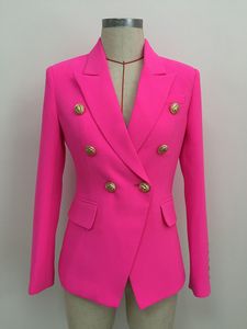 Veste Slim à Double boutonnage pour femme, nouveau Style, qualité supérieure, Design Original, boucles métalliques, rose vif, blazer, vêtements d'extérieur, 1912