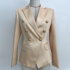 Premium Nieuwe Stijl Topkwaliteit Originele Design Dames Double-Breasted Champagne Blazer Slim Satijnjas Metalen gespen Blazer Uitloper