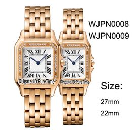 Nuevo WJPN0008 WJPN0009 Oro rosa Diamante Bisel 27 mm 22 mm Esfera blanca Cuarzo suizo Reloj para mujer Relojes de acero inoxidable para mujer Pureti278V