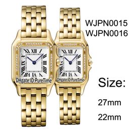 Nouveau WJPN0015 WJPN0016 or jaune diamant lunette 27mm 22mm cadran blanc montre à quartz suisse pour femme montres en acier inoxydable Pure3295