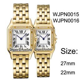 Nuevo WJPN0015 WJPN0016 Bisel de diamantes de oro amarillo 27 mm 22 mm Esfera blanca Reloj de cuarzo suizo para mujer Relojes de acero inoxidable para mujer Pure186S