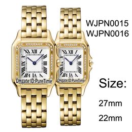 Nouveau WJPN0015 WJPN0016 lunette en or jaune diamant 27mm 22mm cadran blanc montre à quartz suisse pour femme montres en acier inoxydable Pure2389