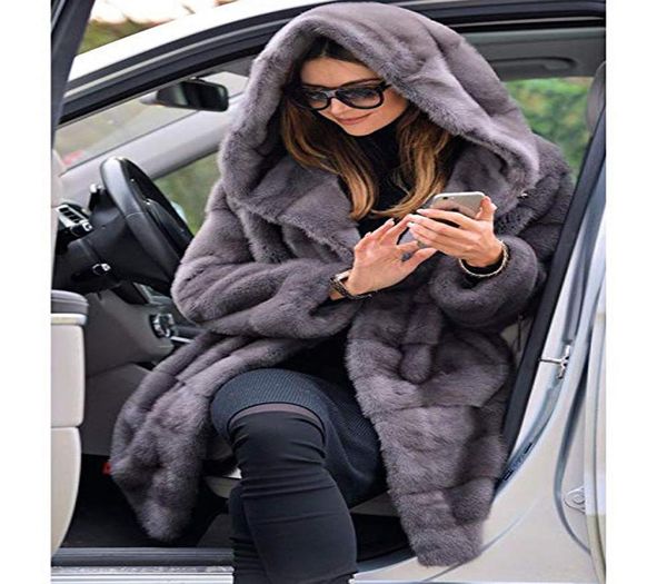 Nouvelle femme fourrure 90 cm grande taille femmes vêtements hiver économie artificielle manteau de fourrure de vison avec une capuche de luxe fausse fourrure manteauxX10164175906
