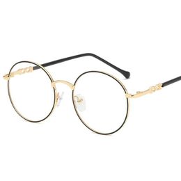 Nouvelles lunettes optiques pour femmes, monture ronde en métal, lentille claire, verre noir et doré, FML253x