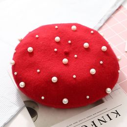 Nouvelle Femme Imitation perle français paires béret chapeau Tuque Pour Femme hiver noir rouge jaune rose laine bérets casquettes pour femmes 201019288J