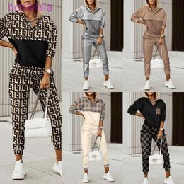 Nueva mujer Conjunto de pantalones de dos piezas Ropa de diseñador Chándales Chándales Moda Impreso Manga larga Jersey Tops Trajes