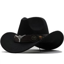 Nouveau Wome hommes noir laine Chapeu Western Cowboy chapeau Gentleman Jazz Sombrero Hombre casquette papa Cowgirl chapeaux taille 56-58 cm driver cowboy sun hat