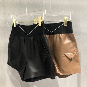 Nouveau short en PU pour femmes avec poche triangulaire marque fermeture éclair taille haute extensible avec pantalon lettre 3 couleurs 2669