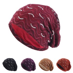 Gorros holgados de encaje con cuentas para mujer, gorros holgados informales de algodón, gorro holgado, turbante musulmán, gorros de quimio, gorro de bufanda, hiyab, pañuelo para la cabeza