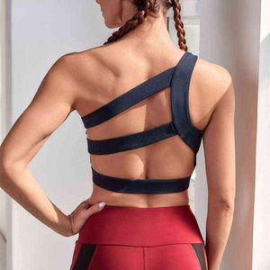 New Women Beautiful Back Fitness Bra Sports Sports Bread -Prug -Running Bra Sloping Single Strap Strap Wearut Rear L220726