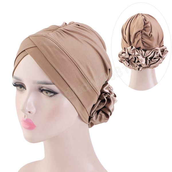 Nouveau femmes grande fleur Turban casquette front croisement bas casquette musulman instantané Hijabs écharpe islamique Bonnet chapeau chimio Beanie chapeau