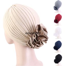 Nuevo turbante de flores grandes para mujer, gorro de quimio cruzado para la frente, hiyab musulmán instantáneo, bufanda, gorro islámico, gorro plisado para la pérdida de cabello