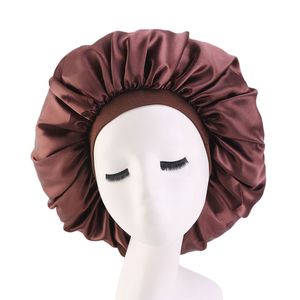 Women Large Satin Adjustable Solid Color Sleeping Caps Beanie Hair Care Bonnet Elastic Night Hat Headwear