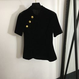 Nuevas camisetas negras para mujer, camisetas con cuello redondo y manga corta con botones de cabeza de león, camisetas ajustadas a la moda, camisetas para fiesta y Club