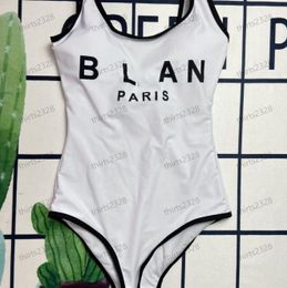Nouveau Femmes noir blanc maillot de bain une pièce maillots de bain lettre imprimer solide maillots de bain vêtements de plage pour femme