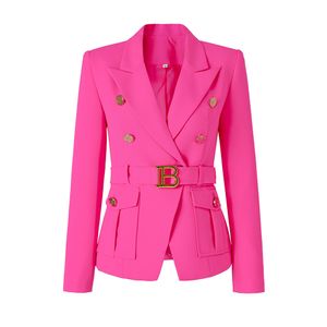 Nouveau femmes Blazers manteaux tête de Lion boutons dorés veste de costume à double boutonnage avec ceintures femme mince affaires Blazer formel Club tenue de fête