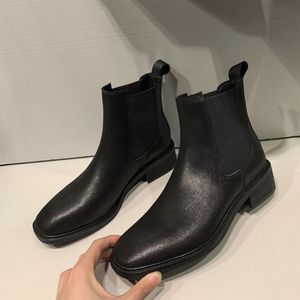 Bottines en cuir véritable à bout carré pour femmes, chaussures de fête Cool à la mode, chaussures quotidiennes, taille 34 à 39, nouvelle collection