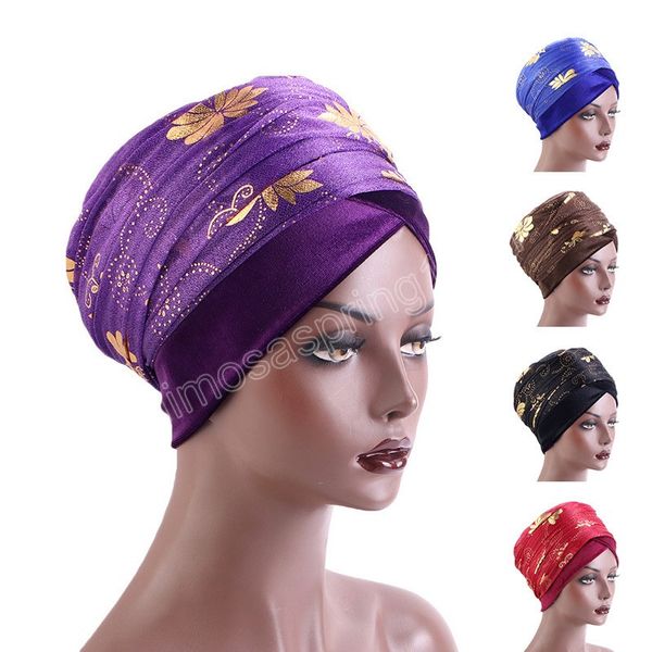 Foulard de tête en maille imprimé bronzant pour femmes, Turban en velours uni, casquettes Hijab, longue queue, enveloppes africaines, Bonnet Turbante Mujer, nouvelle collection