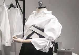 Nouvelles femmes Casual Basic Summer Automne Blouse top Shirt White White Work Wear Bandage Loose Big Size4308394