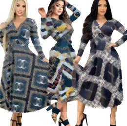 Nouvelles femmes robes décontractées vêtements concepteur de lettre de luxe Sexy Lace Up Taille en V Couche V Grande Robe d'ourlet