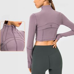 Nieuwe Vrouwen Cropped Jas Lente Herfst Nieuwe Rits Jas Definieert lus Yoga Kleding Lange Mouwen Duim Gat Training Hardlopen Slanke Fitness Yoga Jas