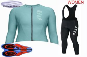 Nouveau femmes cyclisme Jersey Kits équipe hiver thermique polaire à manches longues vélo chemise bavoir pantalon ensemble vélo sport uniforme Y20092201192953