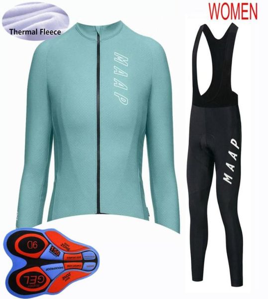 Nuevas mujeres ciclismo Jersey Kits equipo invierno polar térmico manga larga bicicleta camisa babero pantalones conjunto bicicleta uniforme deportivo Y20092203861597