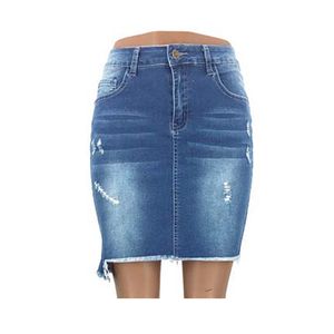 Femmes Denim jupe déchiré trou glands haute élastique taille moyenne jean genou longueur jupes a-ligne décontracté femme livraison gratuite