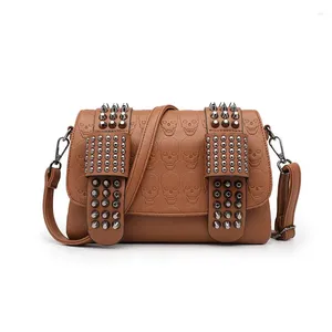 NOUVEAU FEMMES SALLES SALLES DES FEMMES DU VINTAGE LUXEUR HIGH EXPANDE QUALITÉ BRAND RIVET MESSENGER FEMMES FORME FOCHIER SKULL PUNK LADES TRE 8401