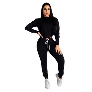 Nieuwe damesontwerpers Kledingspak 2021 Dames Casual Fashion Sports Solid Color Long Sleeve PulloVer Top Drawing Pants Set