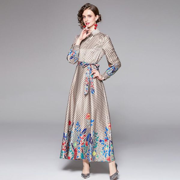 Nouvelles femmes robes vêtements de créateurs robe imprimée de luxe bouton avant robes florales taille a-ligne robe de soirée