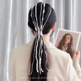 Nieuwe Vrouwen Elegante Volle Parels Lange Kwastje Hoofdband Zoete Haar Ornament Vlechten Artefact Haarbanden Mode Haaraccessoires
