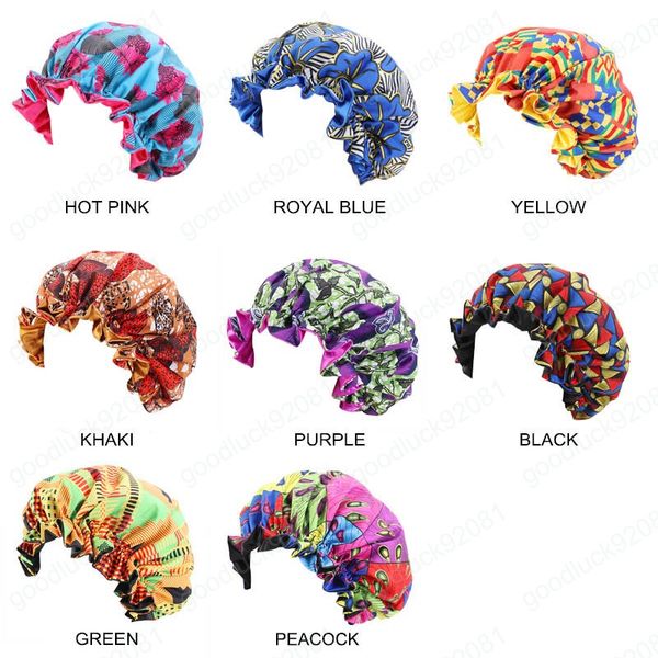 Nouvelles femmes Extra large Satin doublé Bonnets motif africain tissu imprimé casquette de perte de cheveux Ankara Bonnet nuit sommeil chapeau dames Turban