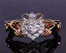 Nieuwe vrouwen mode sieraden kroon trouwring 925 sterling silverrose goud vulvulling populaire vrouwen verloving claddagh ring gi98222947