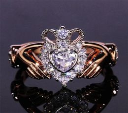Nuevas mujeres joyería de moda corona anillo de bodas 925 plata esterlina oro rosa relleno eternidad mujeres populares compromiso Claddagh anillo Gi96368762