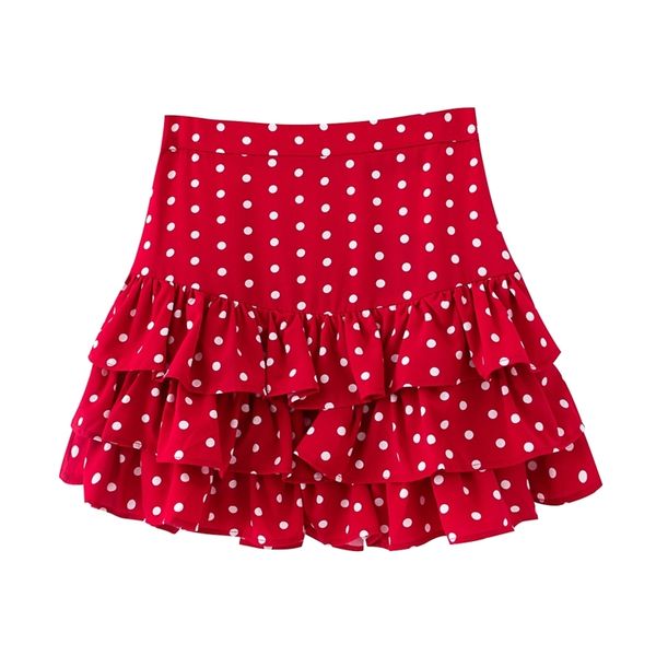 NOUVEAUX FEMMES Mode Polka Dots Imprimer Volants en cascade A Line Jupe Faldas Mujer Retour Zipper Vacances Vestidos Mini Jupes Qun618 210309