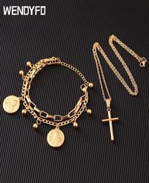 Collier avec pendentifs en acier inoxydable pour femmes, nouvelle mode, couleur or, Crucifix, bijoux chrétien, cadeau 3623607