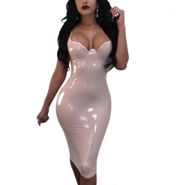 Nuevo vestido de mujer de piel sintética de Pvc V Nck Sexy ajustado moda látex negro blanco rosa rojo vestido de fiesta largo de talla grande M4XL11663502